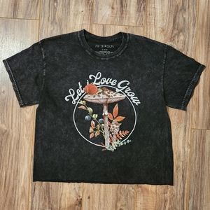 Black Bleached Look Mushroom Love Tee T-Shirt